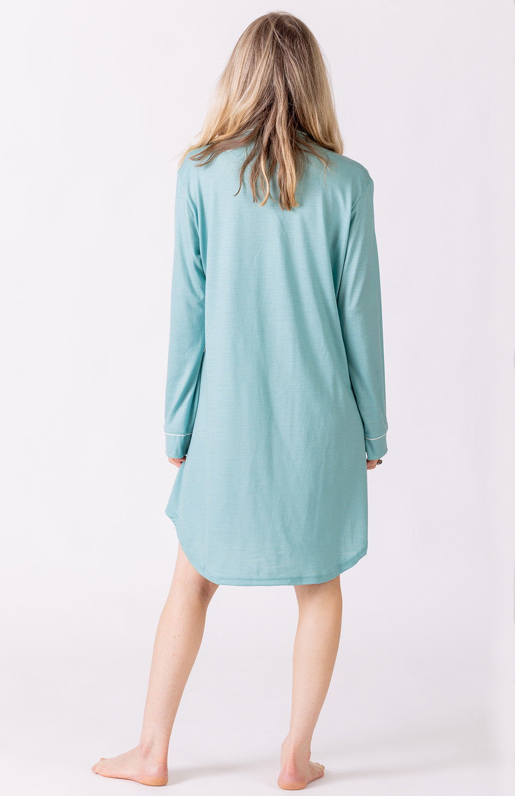 Mint Green Women's Merino Wool Button Down Long Sleeved Nightshirt