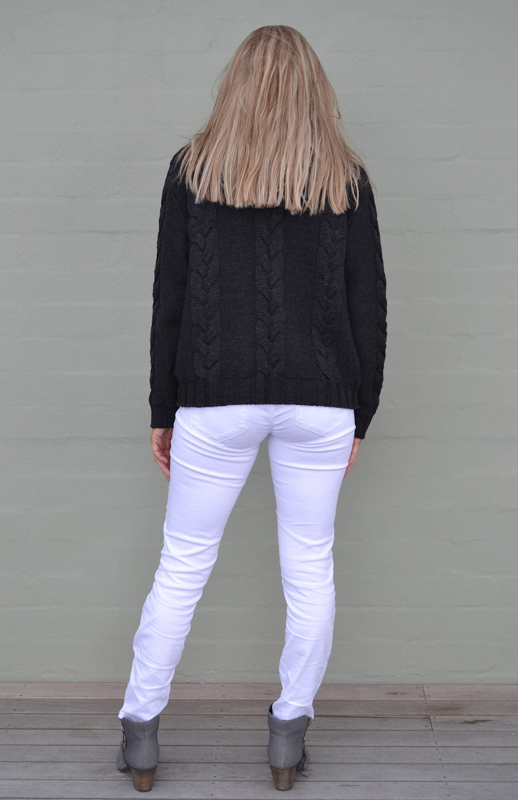 Charcoal Women's Merino Wool Cable Knit Jumper 