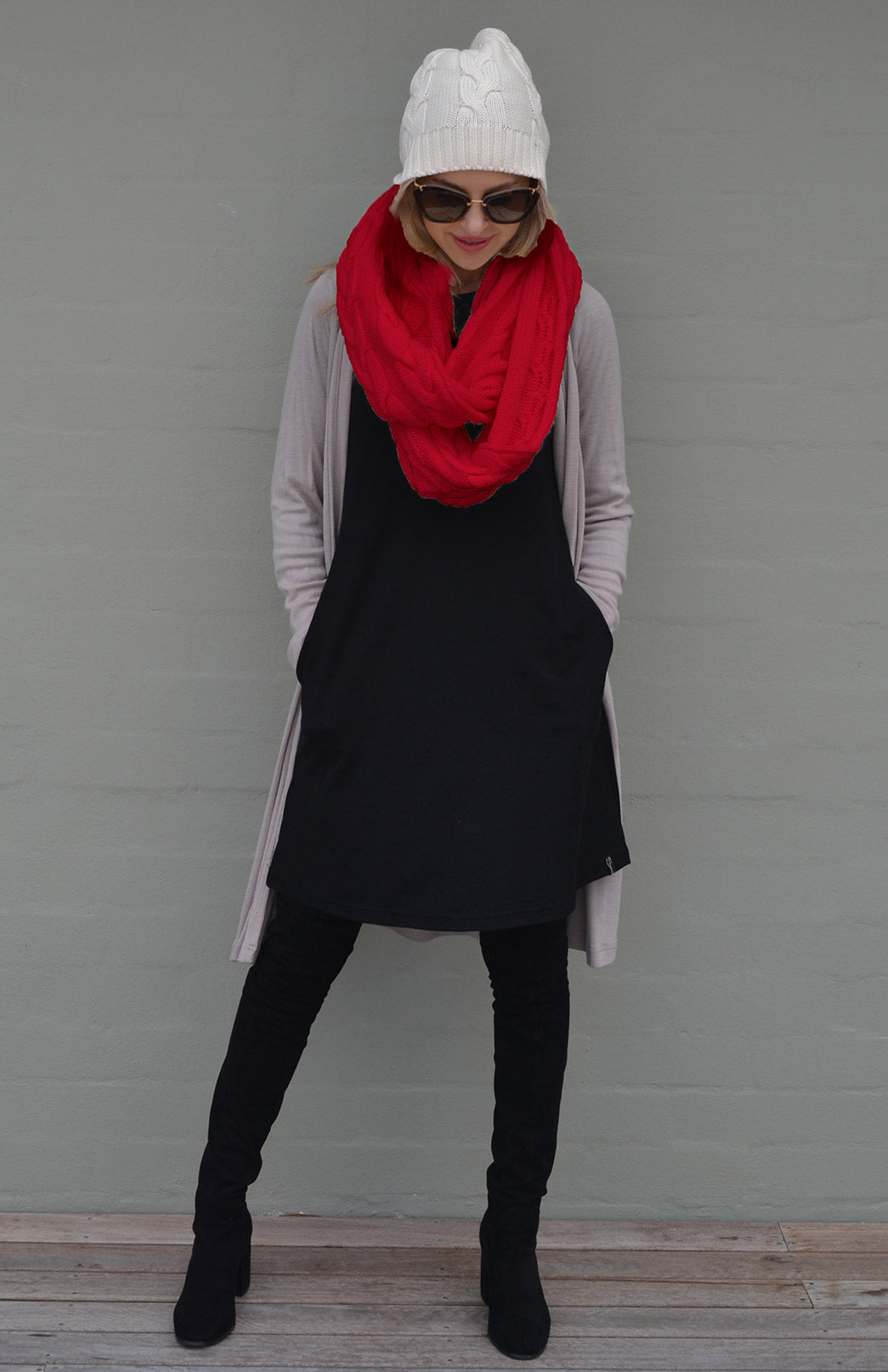 Stone Women's Merino Wool Long Drape Cardigan