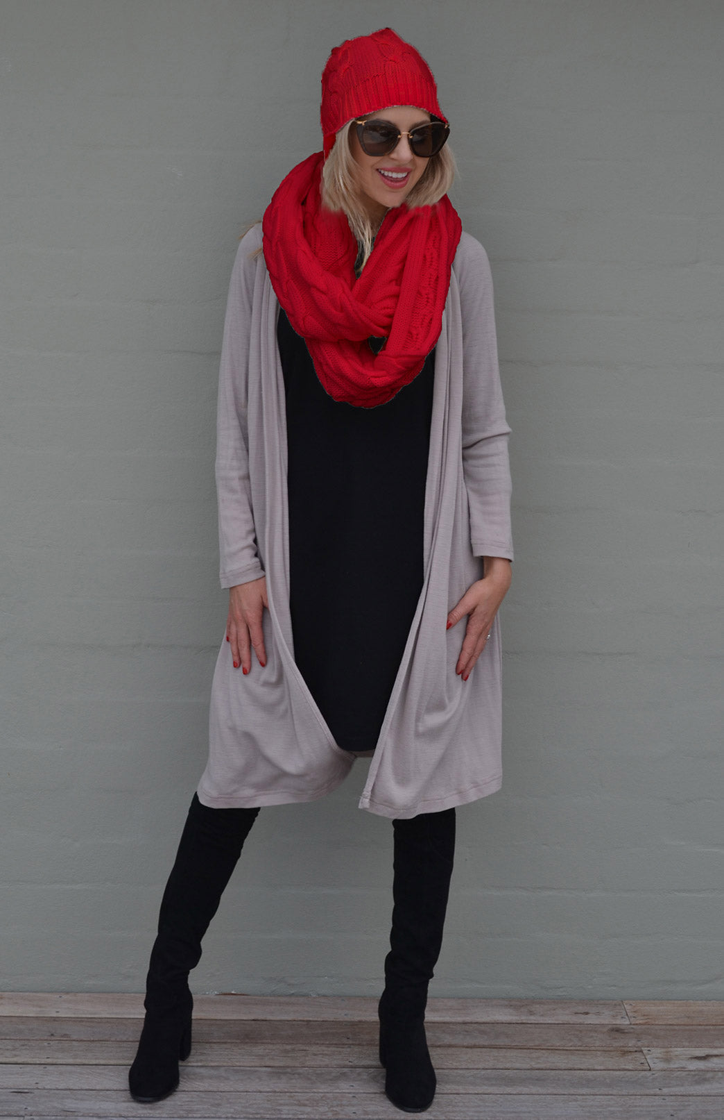 Stone Women's Merino Wool Long Drape Cardigan