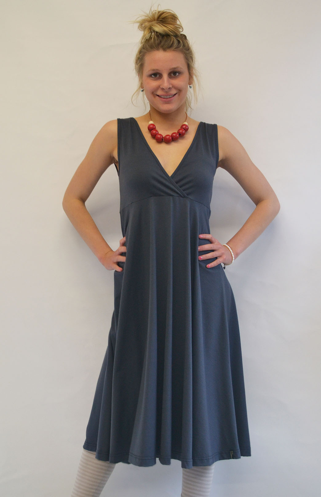 Steel Grey Women's Merino Wool Sleeveless Cross Over Dress