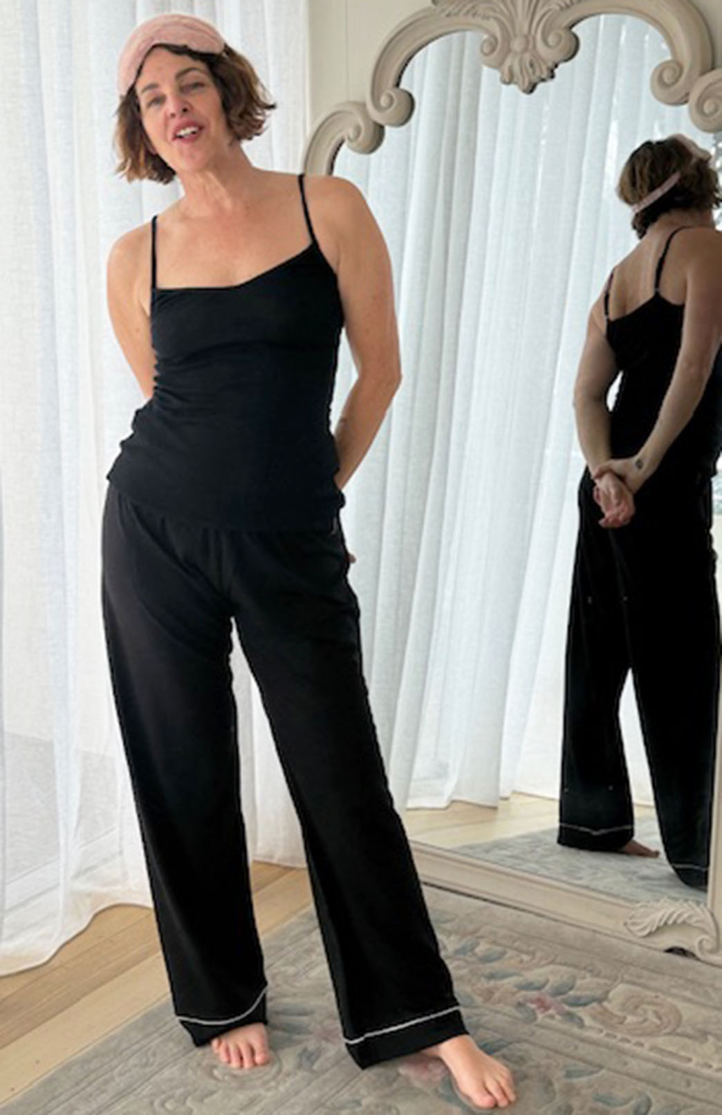 Black Women's Merino Wool Matching Camisole Top and Long Pants Pyjama Set