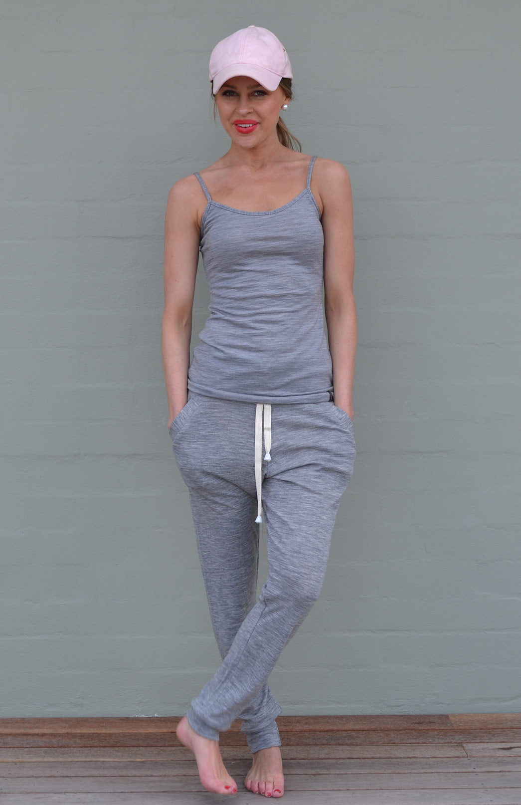 Light Grey Marl Women's Merino Wool Camisole Pyjama Top