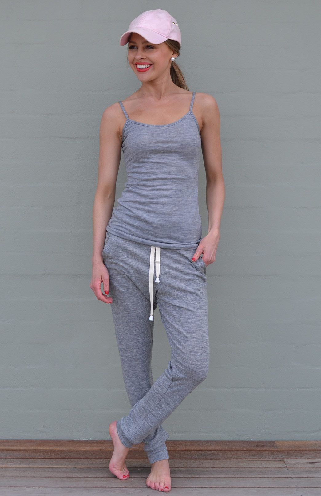 Light Grey Marl Women's Merino Wool Camisole Pyjama Top