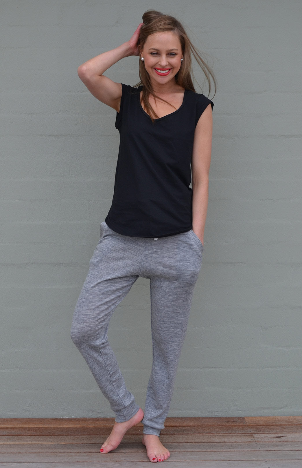 Black Women's Merino Wool Cap Sleeve T-Shirt