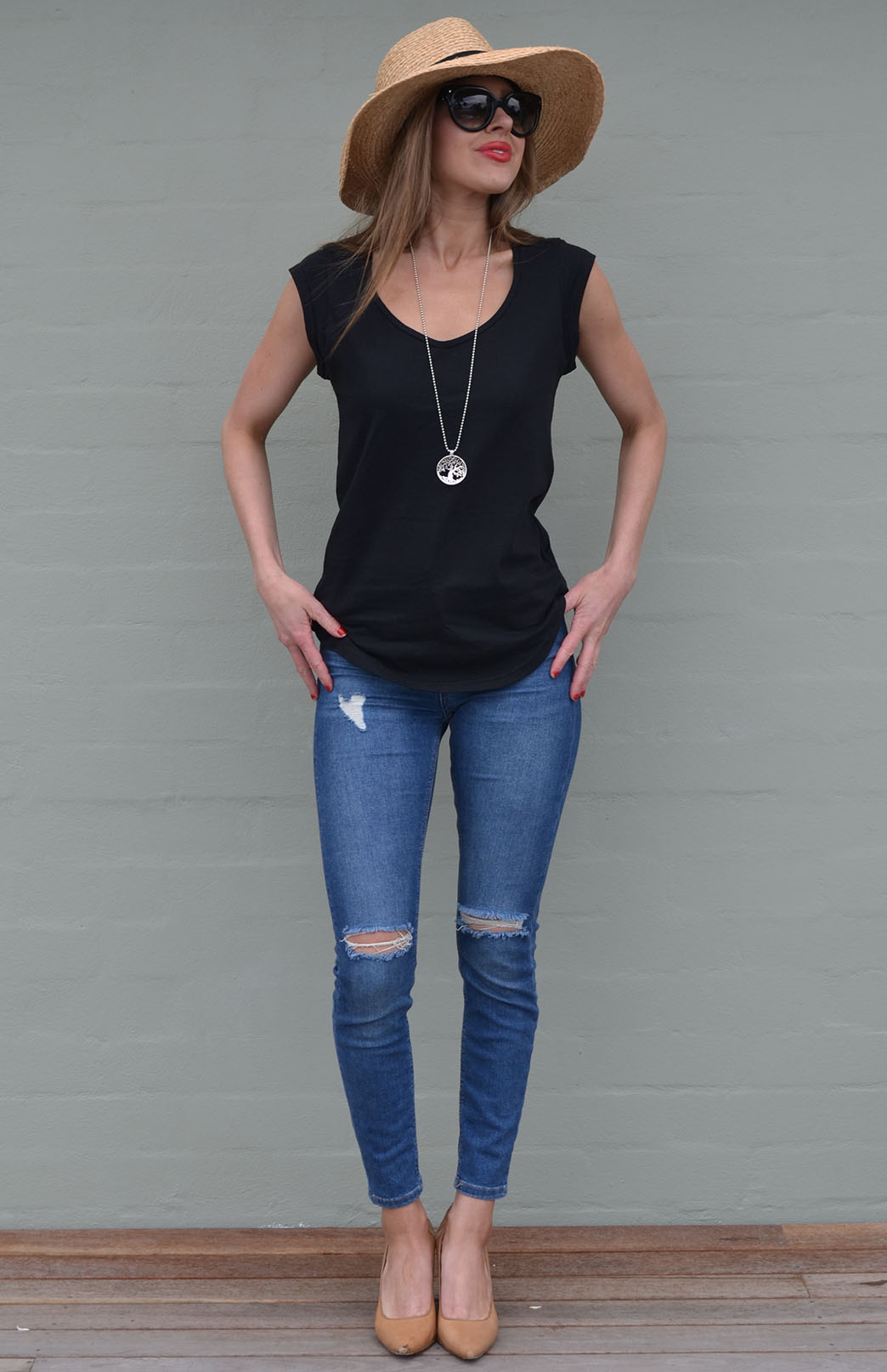 Black - Cotton Jersey Women's Organic Cotton Cap Sleeve Fashion T-Shirt