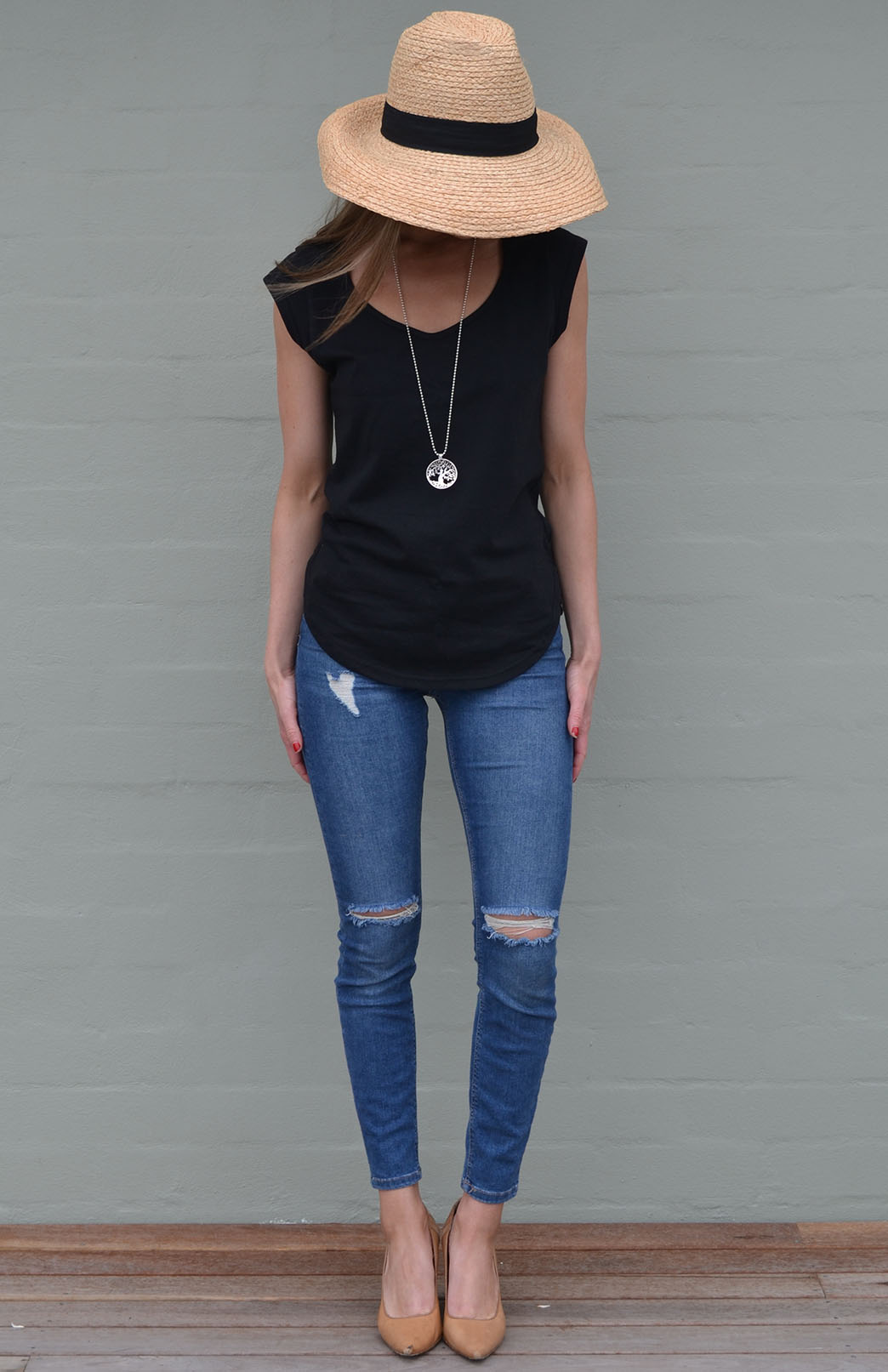 Black - Cotton Jersey Women's Organic Cotton Cap Sleeve Fashion T-Shirt