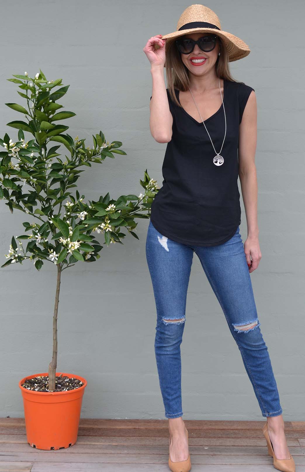 Black - Cotton Rib Women's Organic Cotton Cap Sleeve Fashion T-Shirt