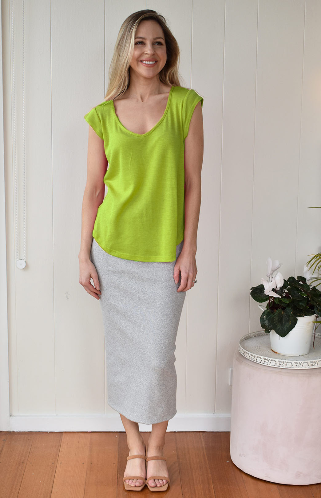 Light Grey Marl Women's Merino Wool Long Tube Skirt