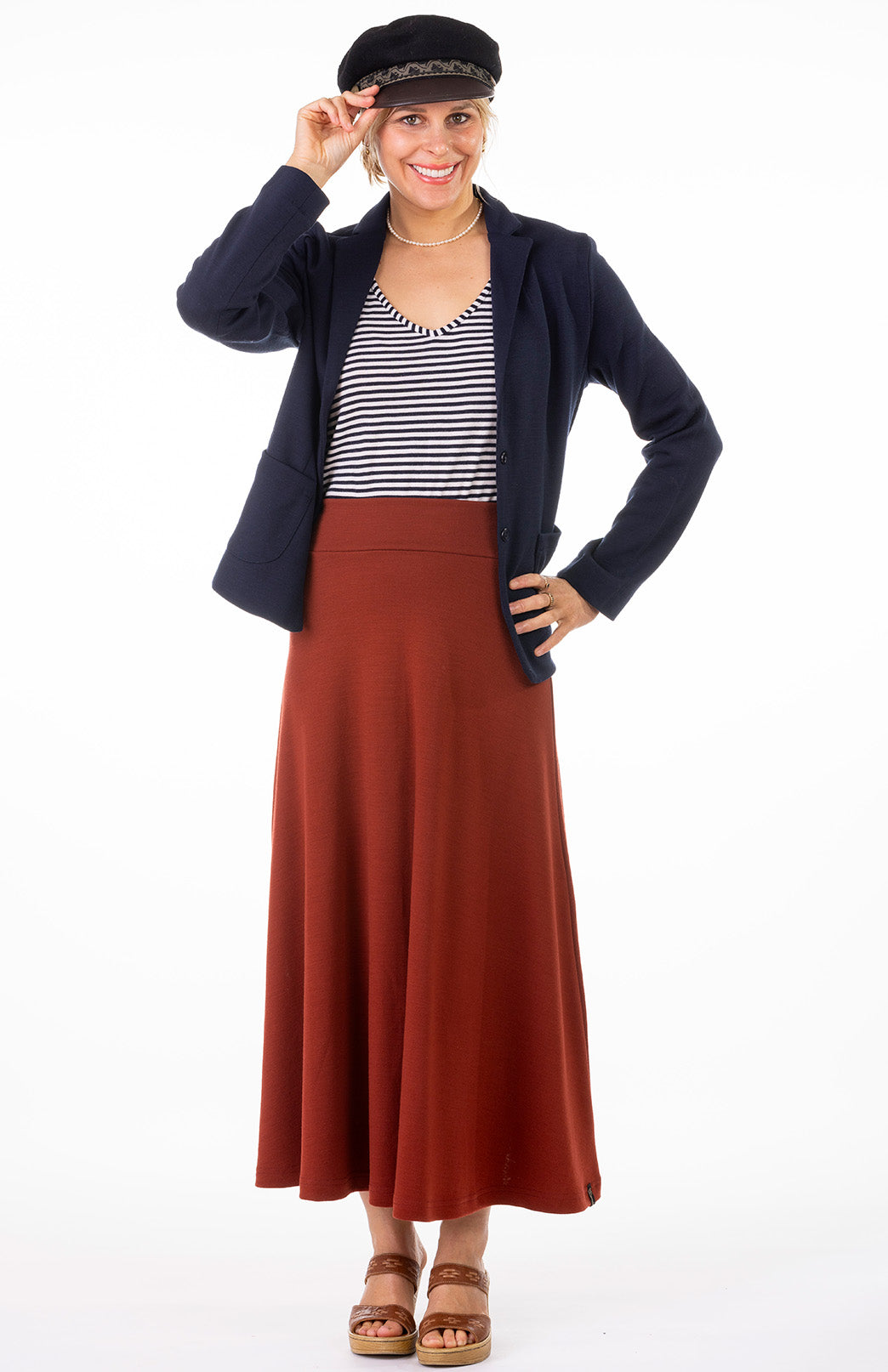Navy & Ivory Stripe Women's Merino Wool Cap Sleeve T-Shirt