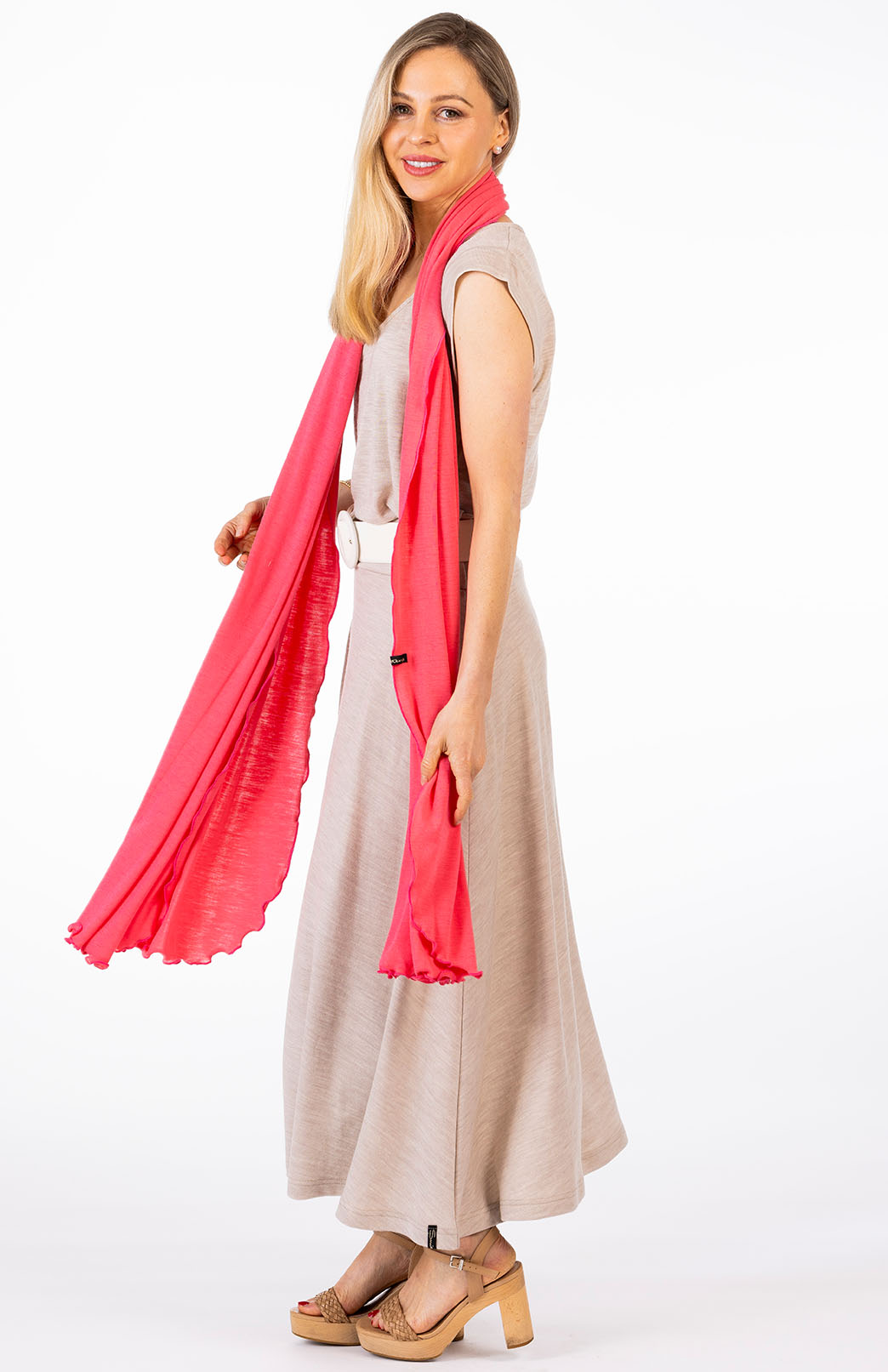 Oatmeal Marl Women's Merino Wool Ponte A-Line Midi Skirt