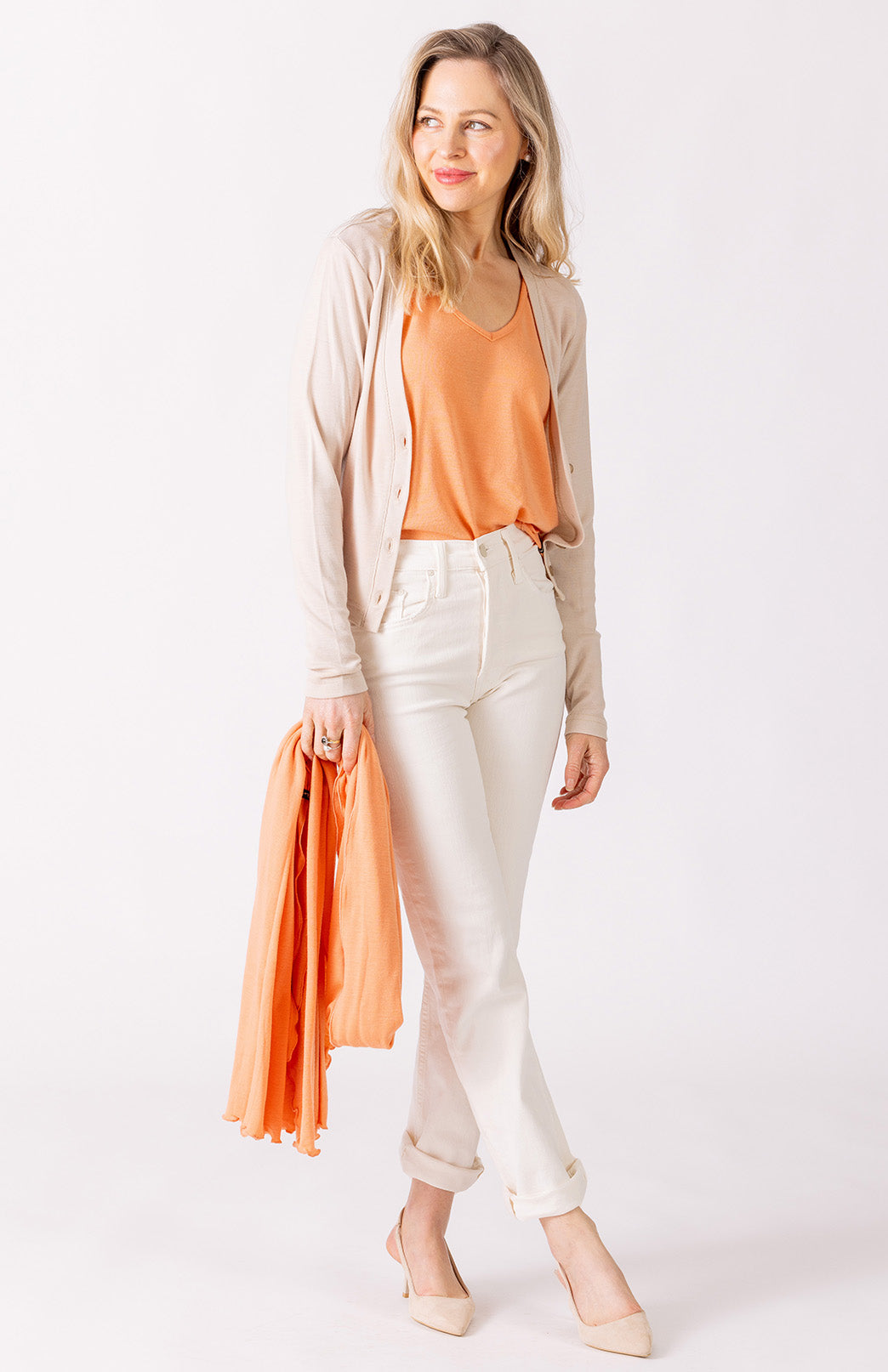 Soft Sand Women's Cropped Cardigan with Long Sleeves