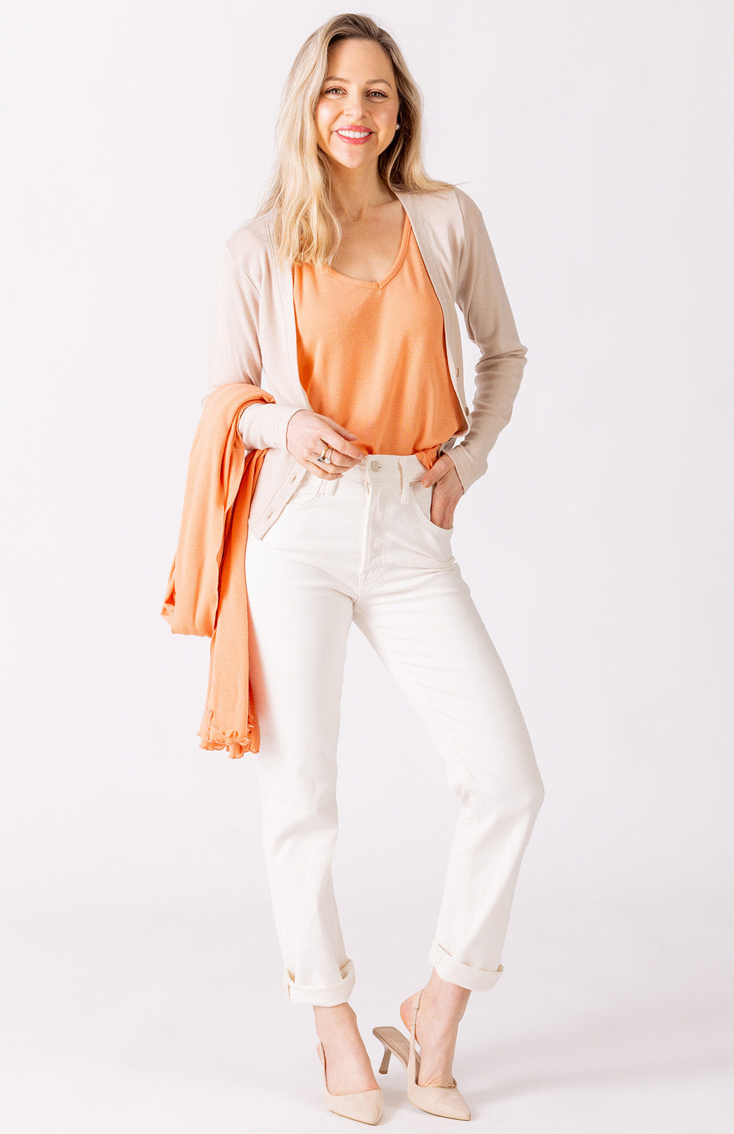 Soft Sand Women&#39;s Cropped Cardigan with Long Sleeves

