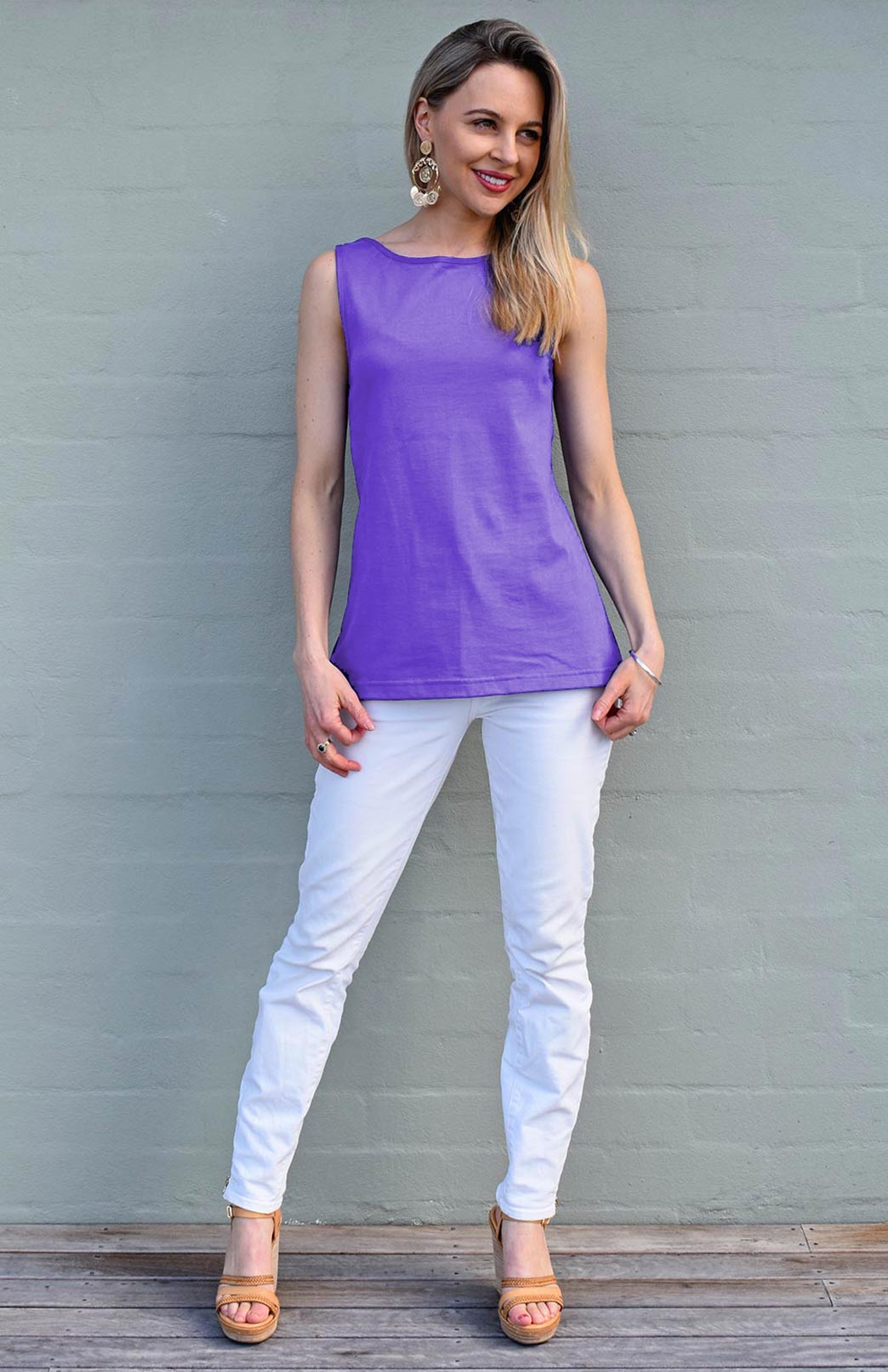 Periwinkle Purple Women's Merino Wool Sleeveless Capri Top