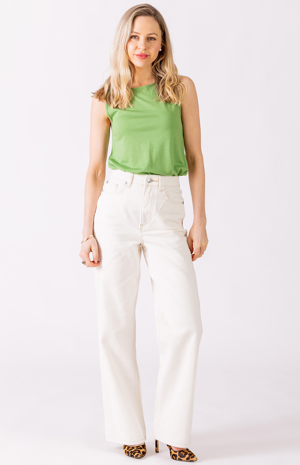 Pistachio Green Women's Merino Wool Sleeveless Capri Top