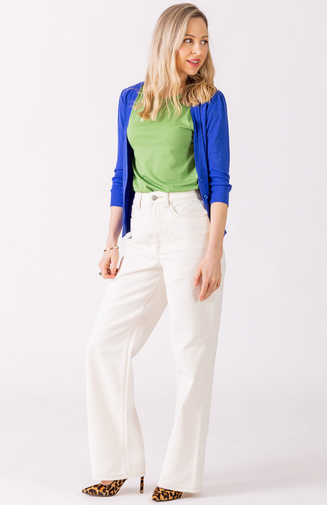 Bluebell Women's Merino Wool Crop Cardigan with 3/4 Sleeves