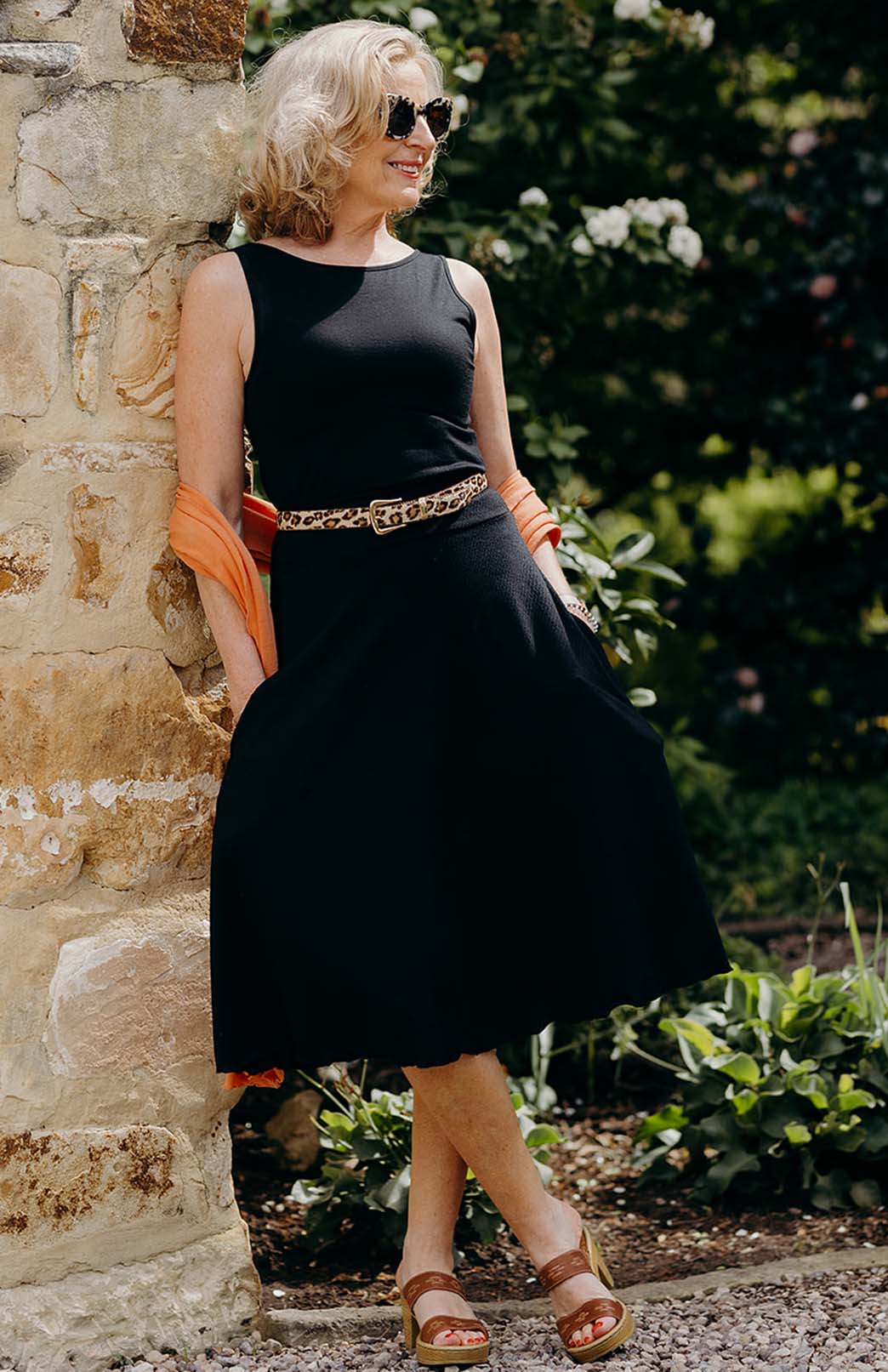 Our model wearing Capri Top with Twirl Skirt