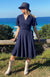 Navy Blue Women&#39;s Short Sleeve Merino Wool Wrap Dress
