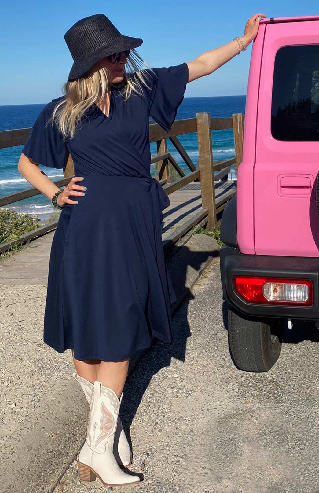 Cara Wrap Dress Women's Short Sleeve Merino Wool Wrap Dress