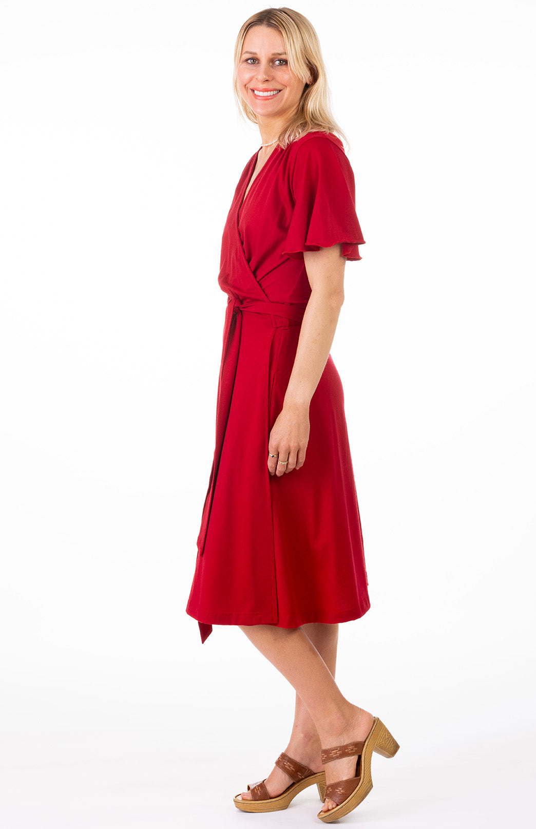 Chilli Red Women's Short Sleeve Merino Wool Wrap Dress