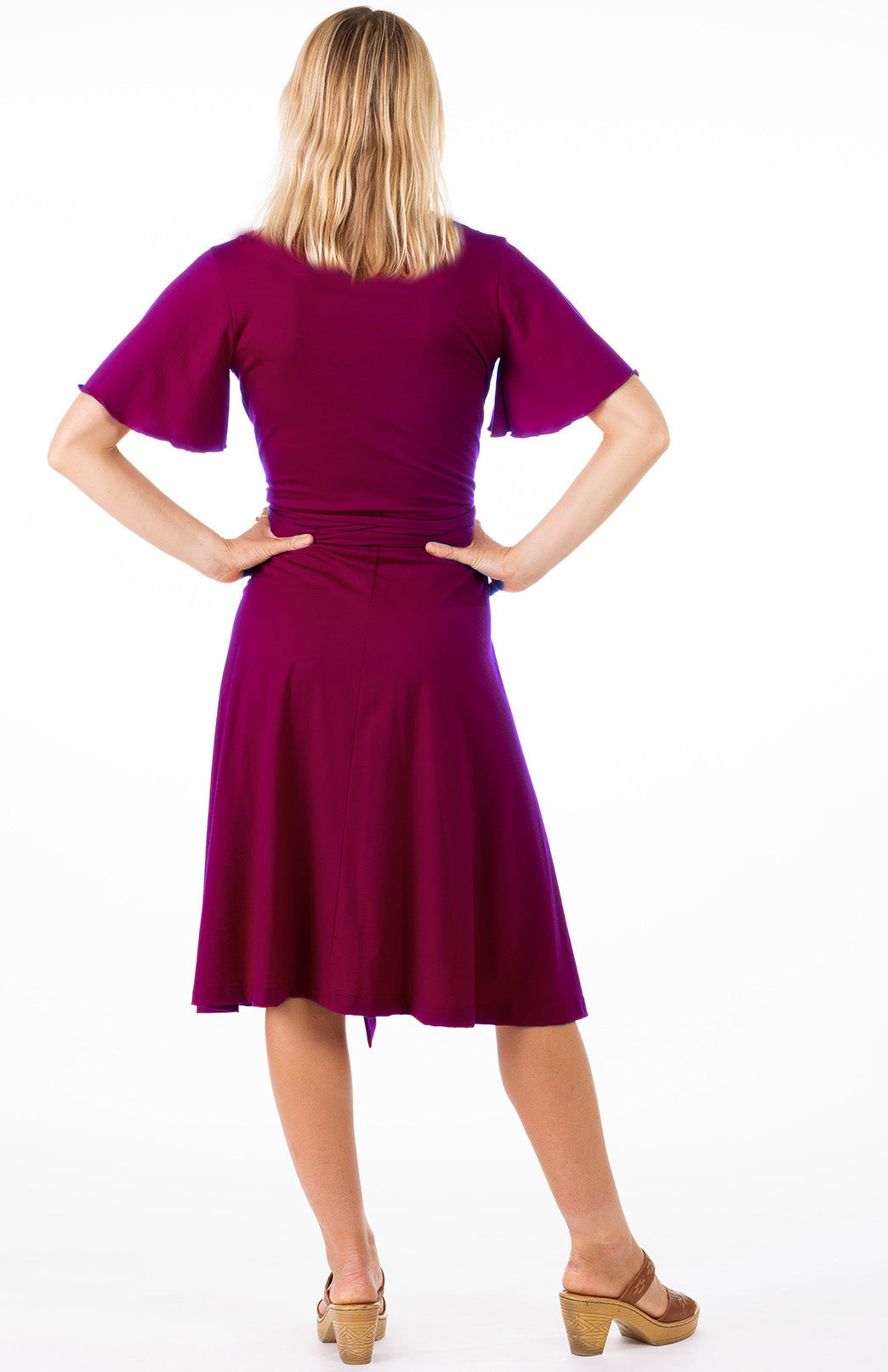 Magenta Women's Short Sleeve Merino Wool Wrap Dress