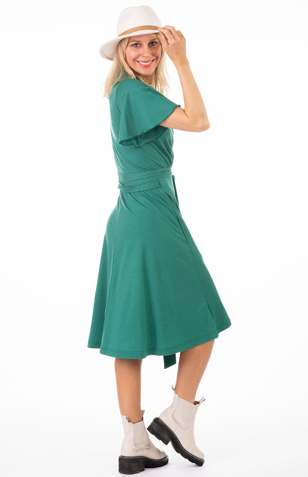 Cara Wrap Dress Women's Short Sleeve Merino Wool Wrap Dress