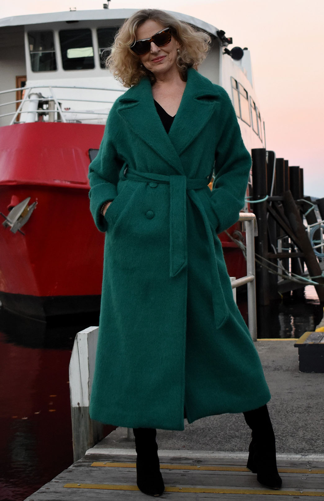 Emerald Green Women's Merino, Mohair and Alpaca Long Trench Coat