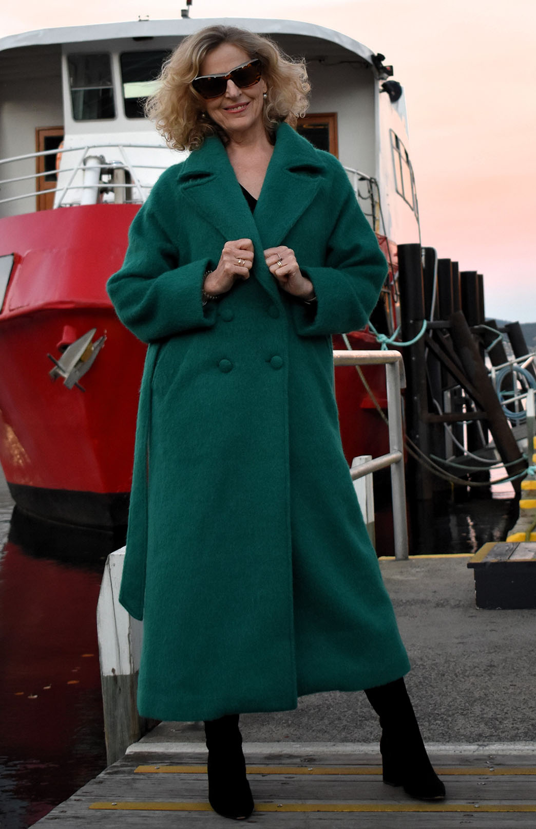 Emerald Green Women's Merino, Mohair and Alpaca Long Trench Coat