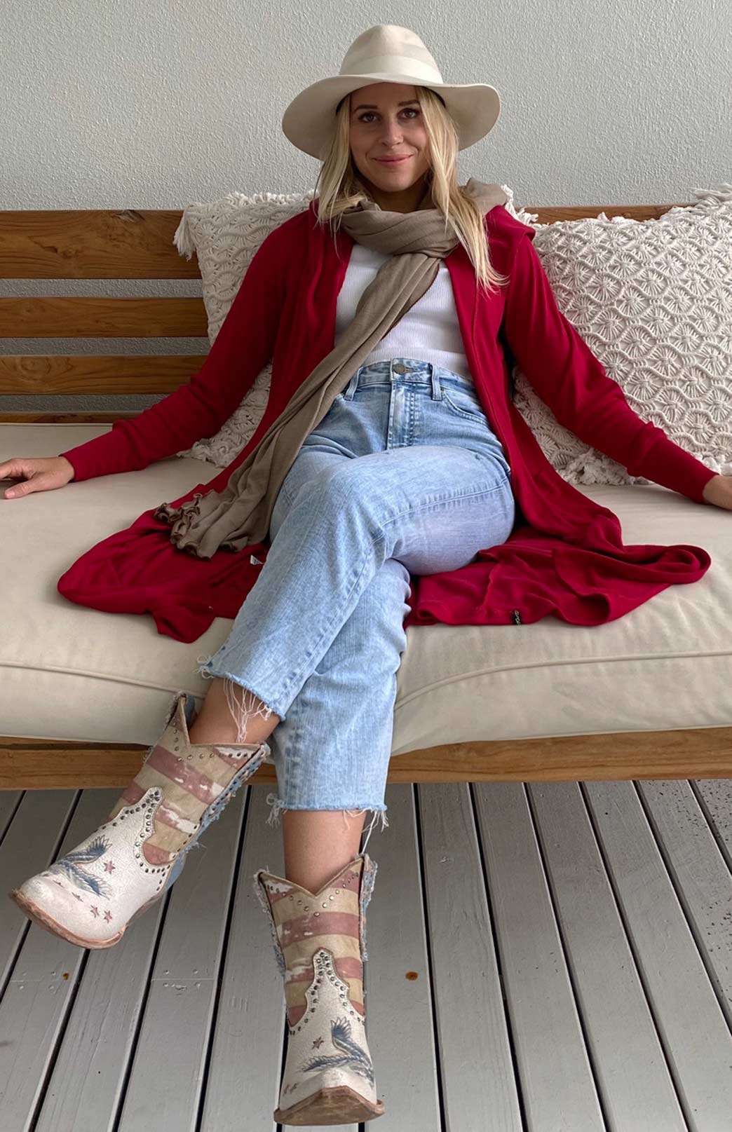 Chilli Red Women's Slimline Long Cardigan with side pockets