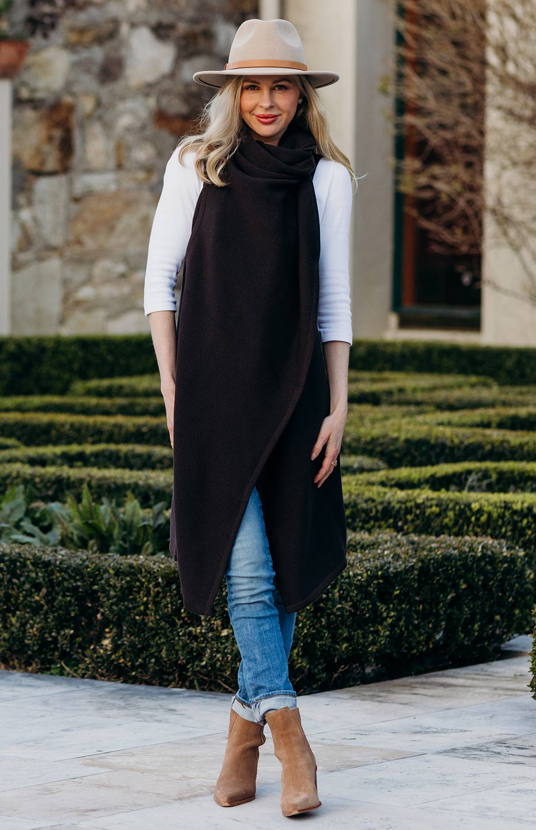 Chocolate Women's Merino Wool Classic Knitted  Sleeveless Wrap