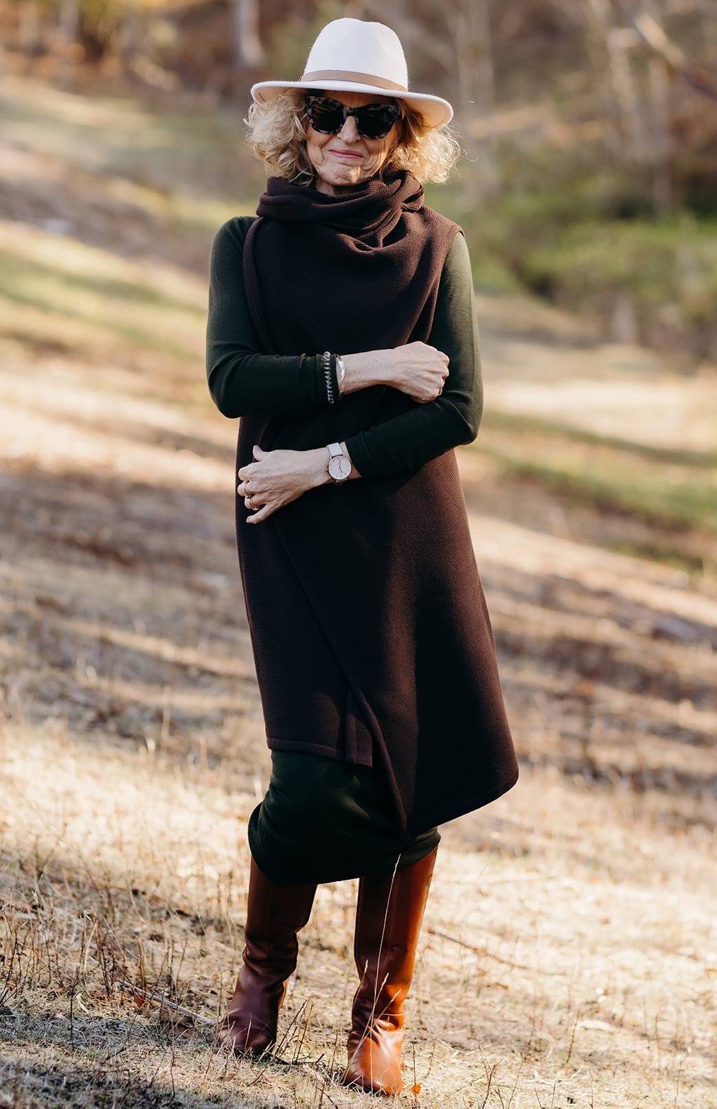 Chocolate Women's Merino Wool Classic Knitted  Sleeveless Wrap