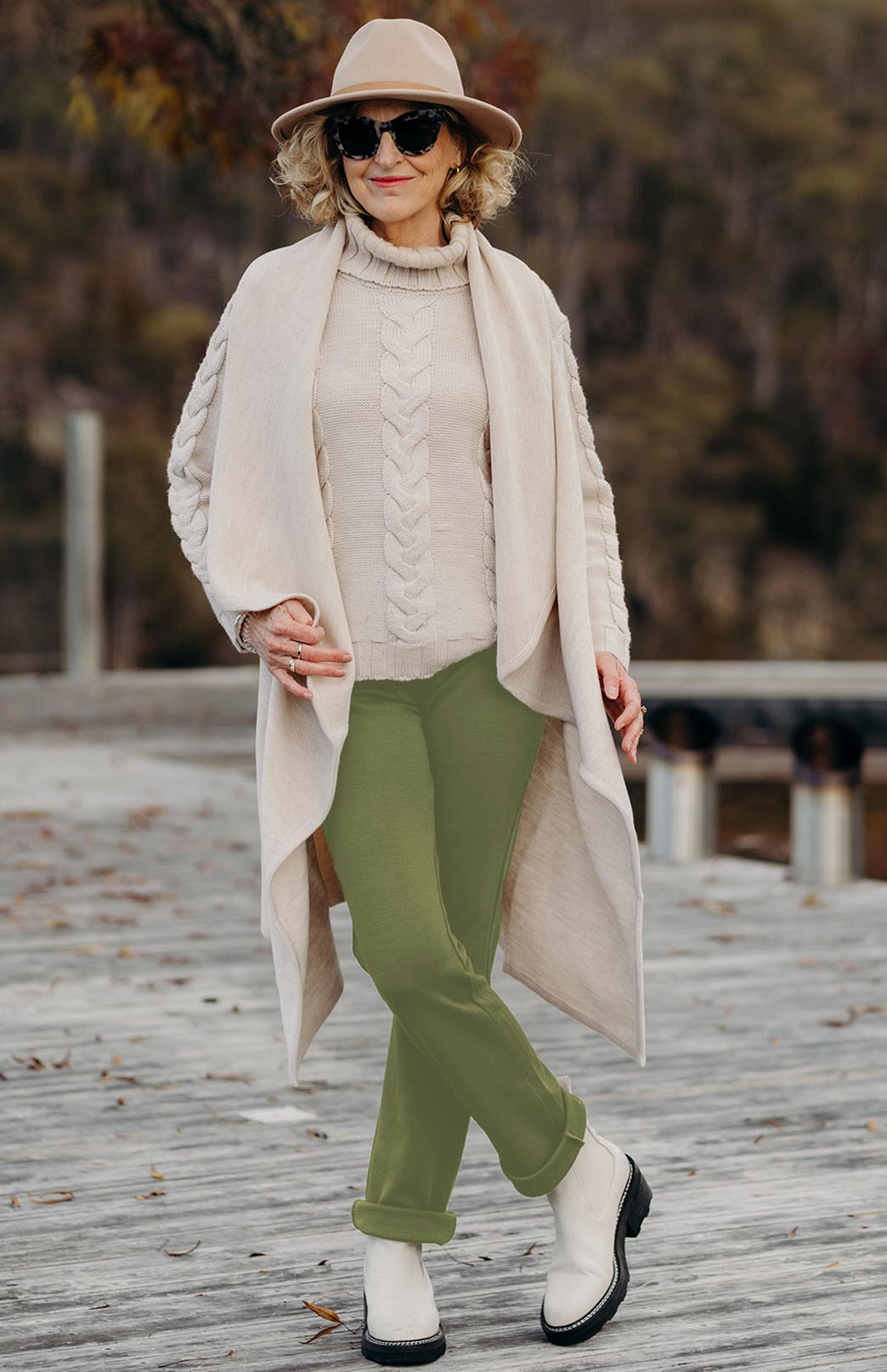 Lemon Olive Women's Merino Wool Straight Leg Pants (Heavyweight 360g Fabric)