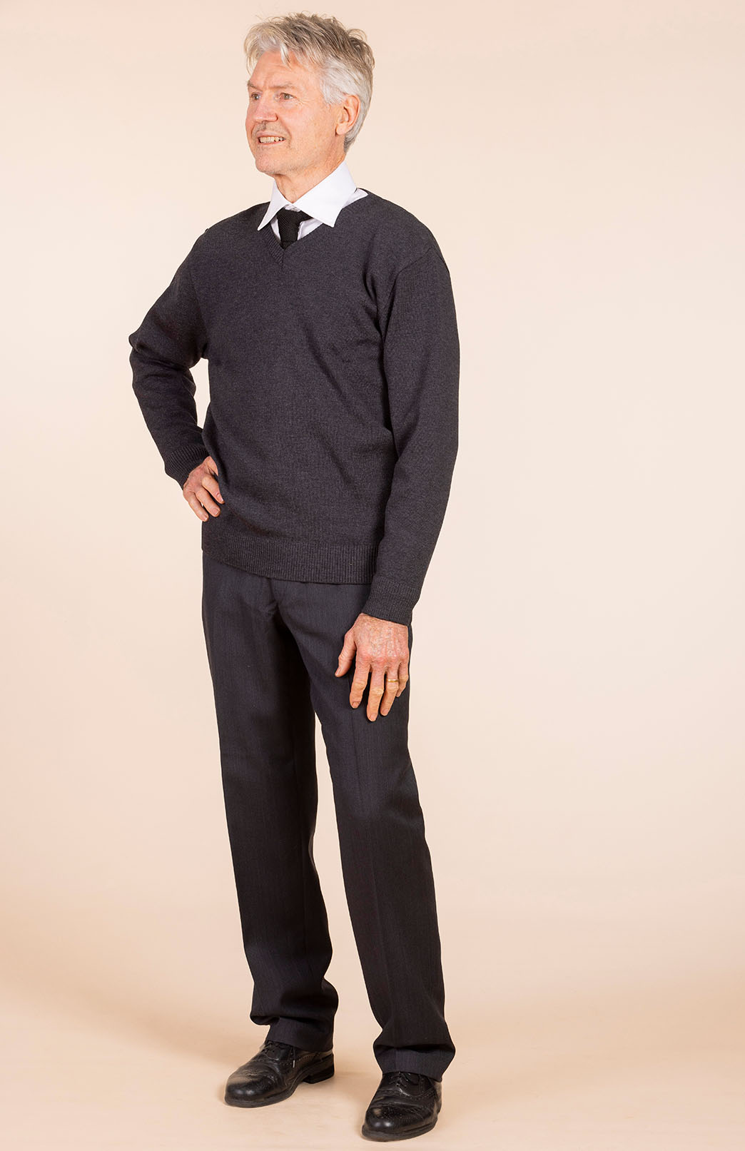 Obsidian Grey Herringbone Men's Superfine Merino Wool Herringbone Straight Leg Suit Pants 