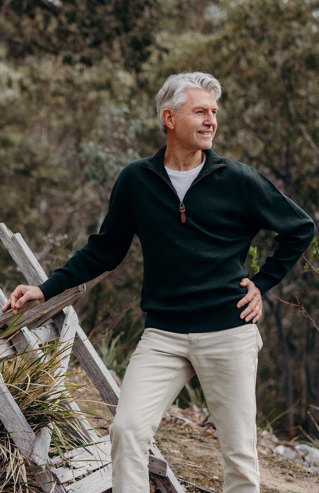 Olive Green Men's Merino Wool Knitted Zip Neck Jumper