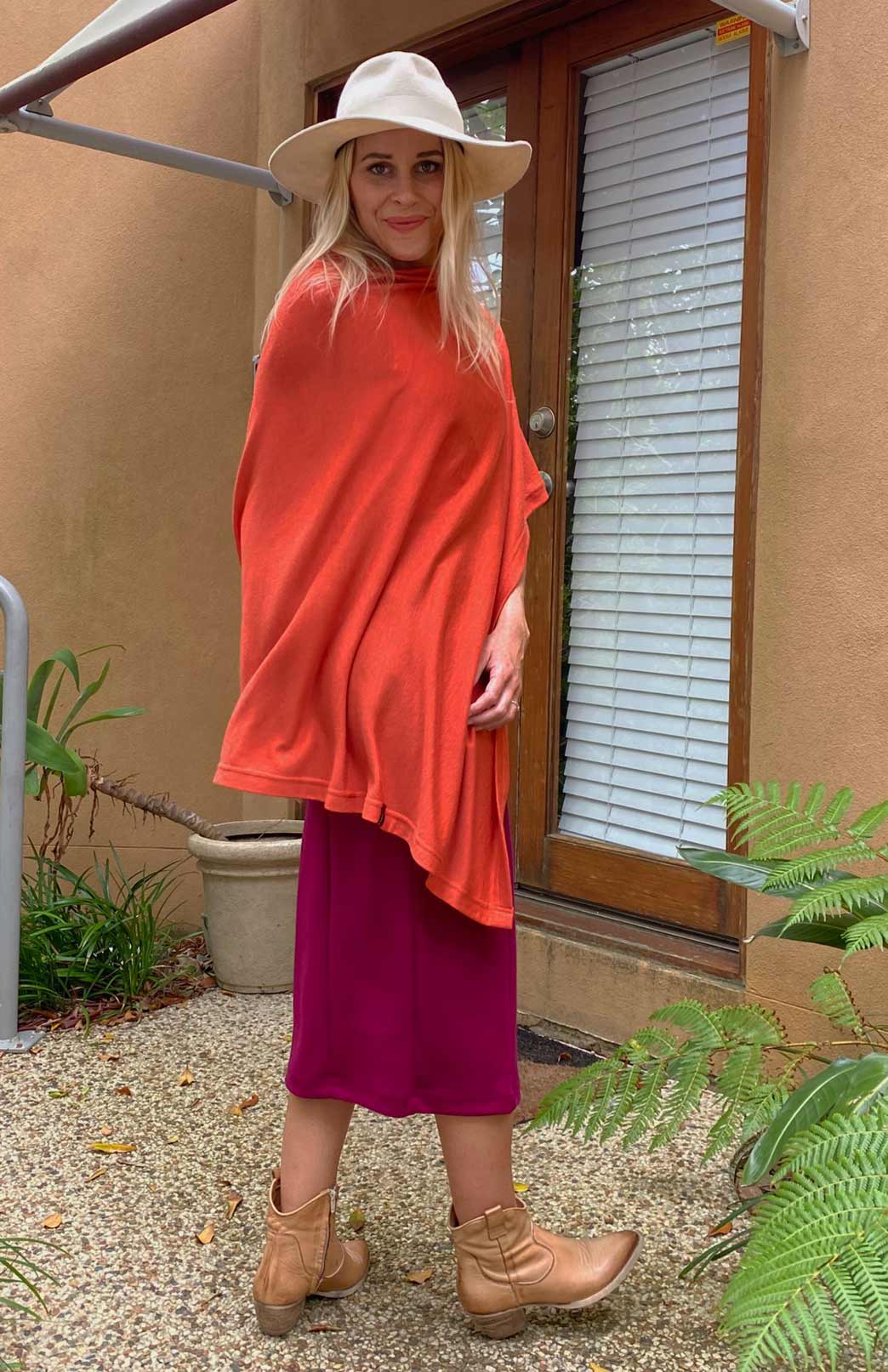 Burnt Orange Women's Merino Wool Plain Poncho