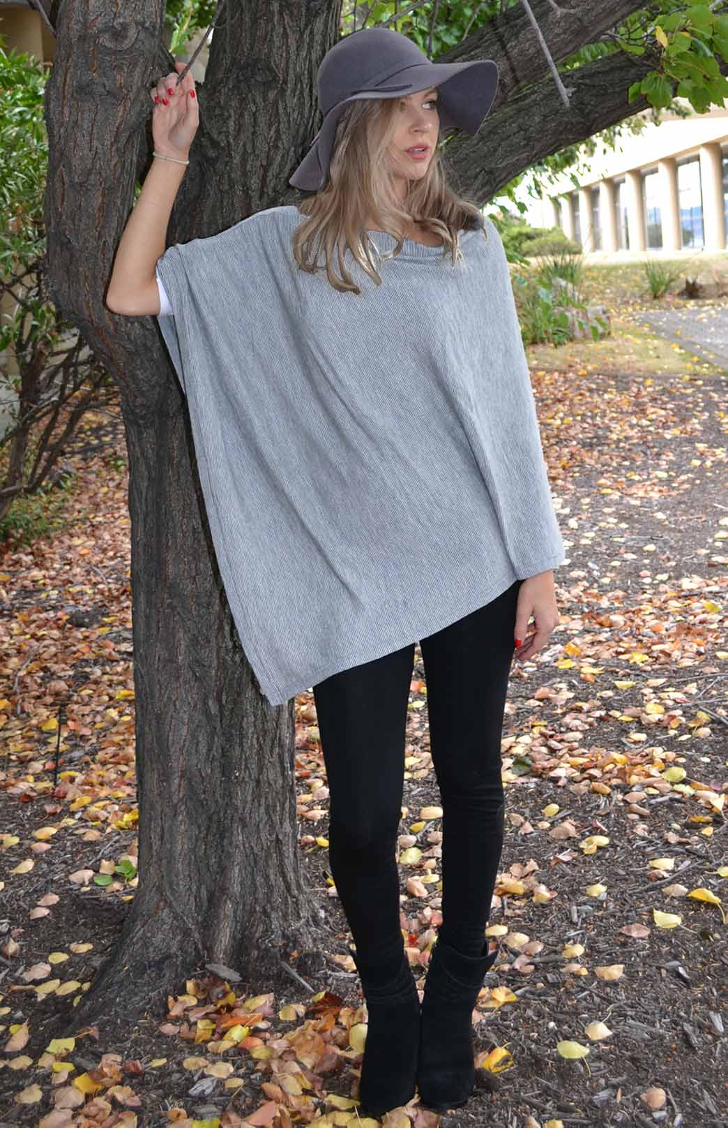 Grey Marl Women's Merino Wool Plain Poncho