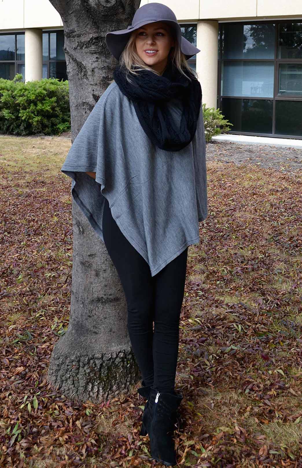 Grey Pinstripe Women&#39;s Merino Wool Plain Poncho
