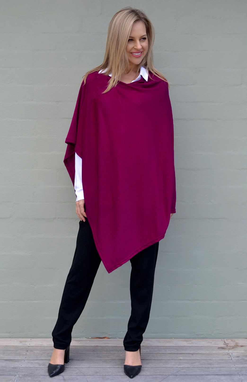 Magenta Women's Merino Wool Plain Poncho