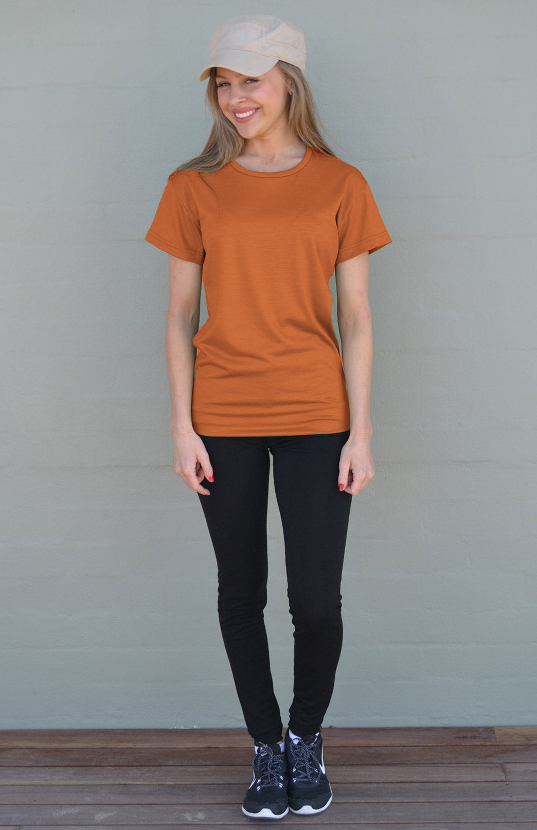 Burnt Orange Women's Merino Wool Short Sleeved Classic Fit T-Shirt
