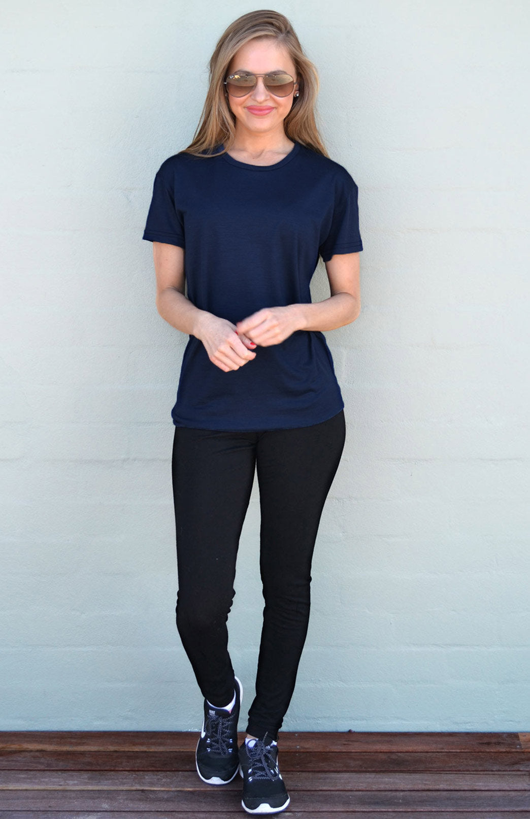 Navy Blue Women's Merino Wool Short Sleeved Classic Fit T-Shirt