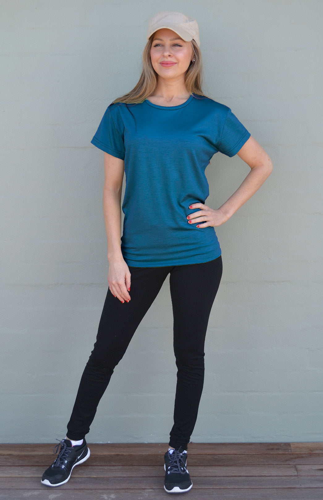 Teal Women's Merino Wool Short Sleeved Classic Fit T-Shirt
