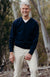 Navy Men&#39;s Merino Wool Knitted V-Neck Jumper
