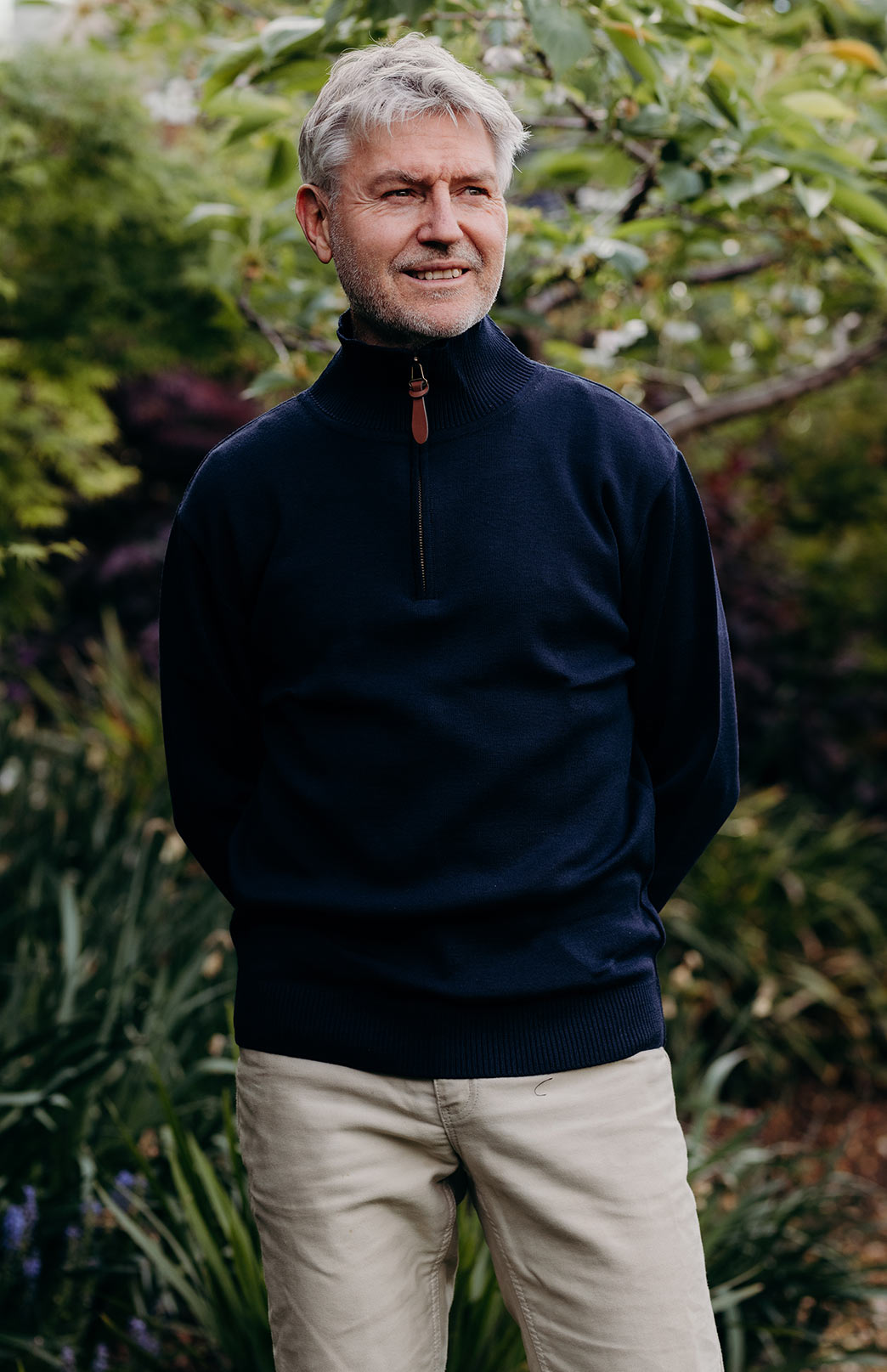 Navy Men's Merino Wool Knitted Zip Neck Jumper