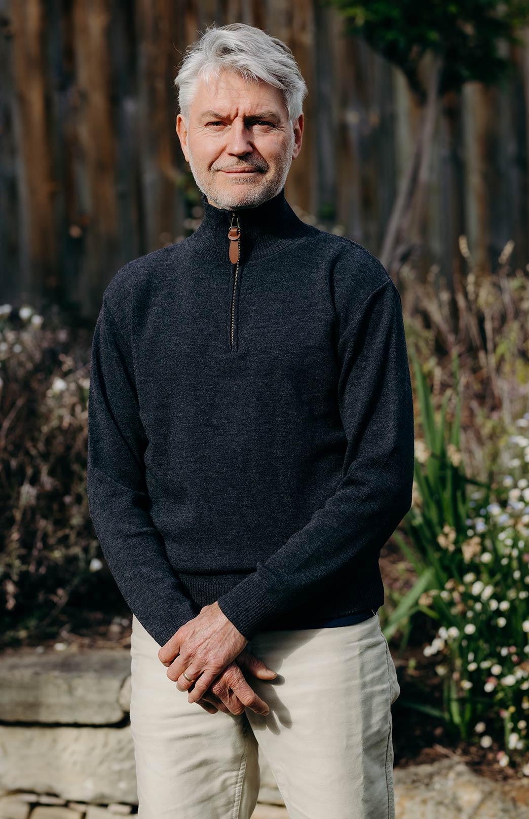 Charcoal Men's Merino Wool Knitted Zip Neck Jumper