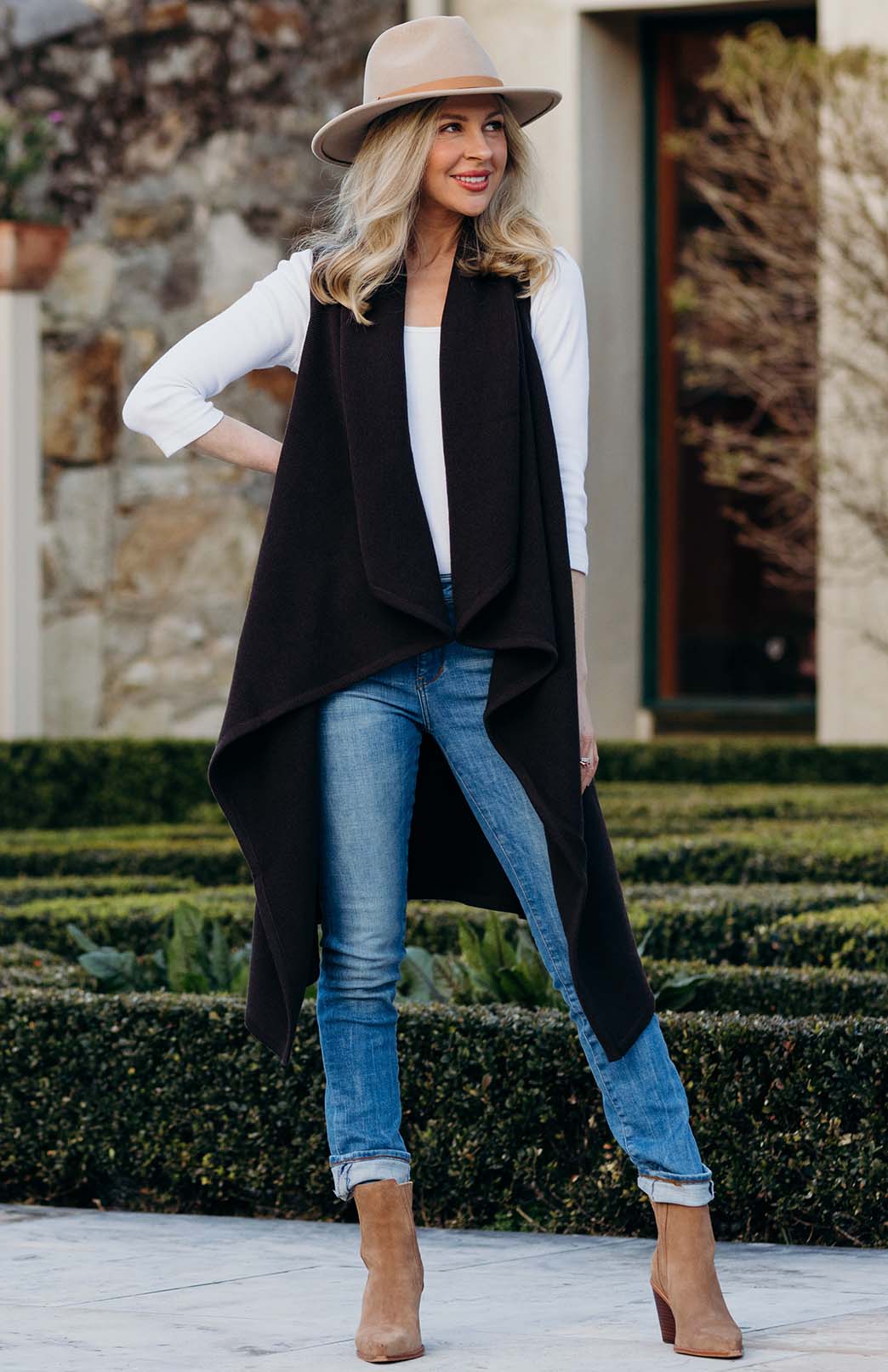 Chocolate Women's Merino Wool Classic Knitted  Sleeveless Wrap