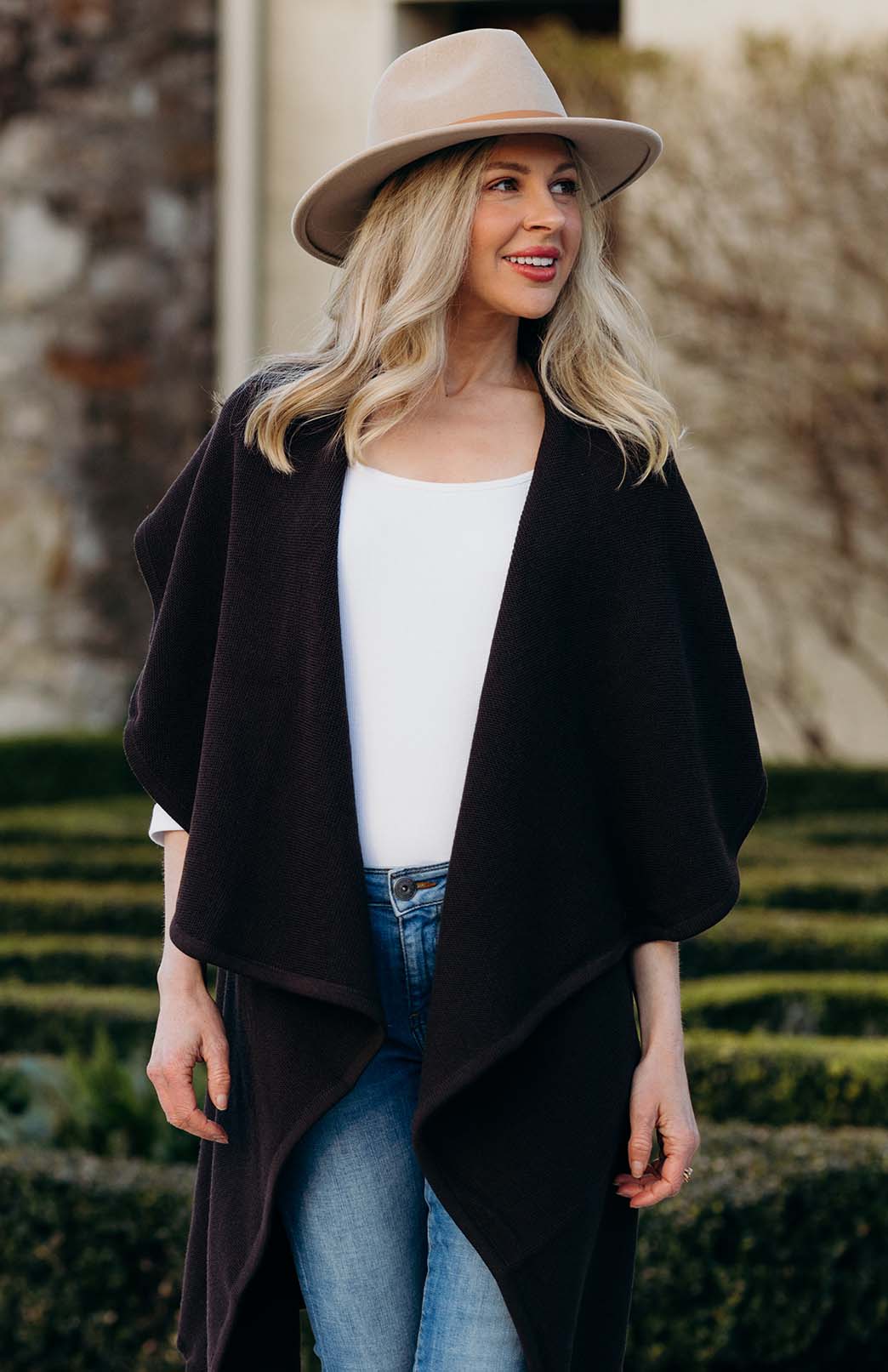 Chocolate Women's Merino Wool Classic Knitted  Sleeveless Wrap