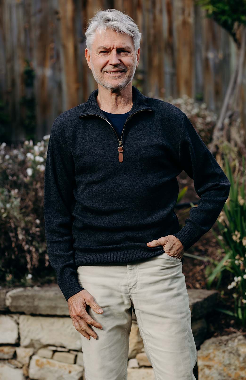 Charcoal Men's Merino Wool Knitted Zip Neck Jumper