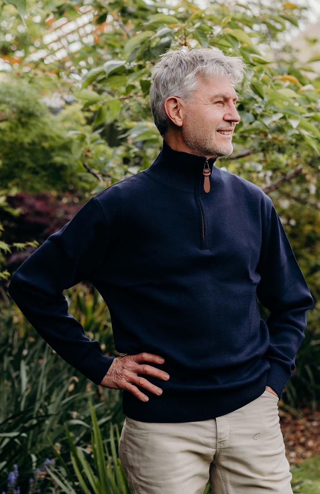 Navy Men's Merino Wool Knitted Zip Neck Jumper