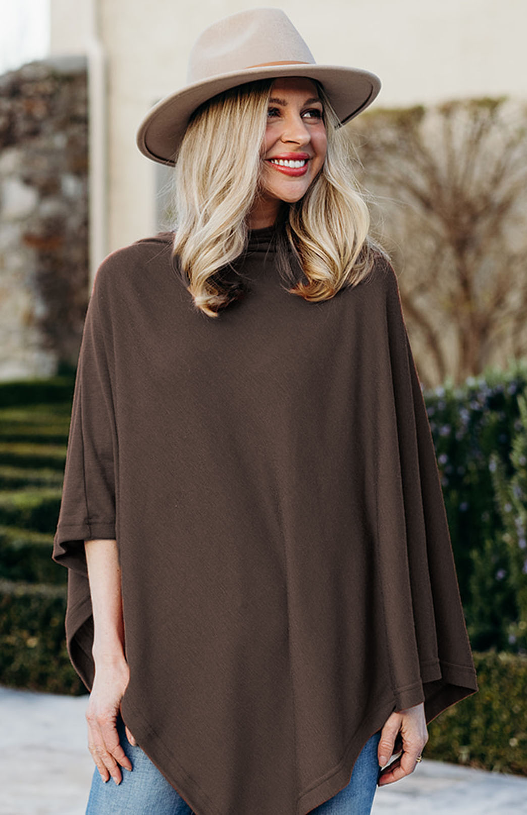Chocolate Brown Women's Merino Wool Plain Poncho