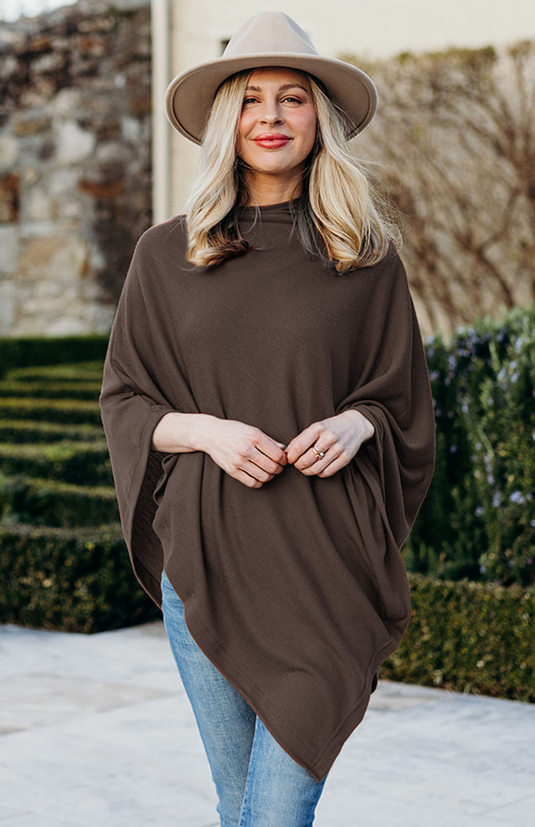 Chocolate Brown Women's Merino Wool Plain Poncho